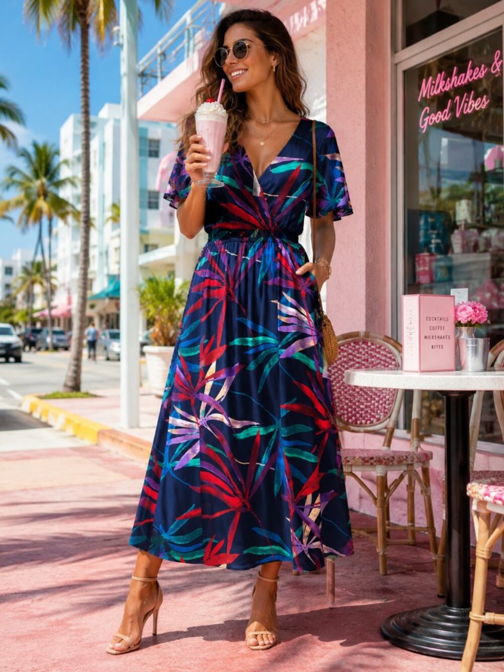 Three Eighty Two Tropical Print Midi Dress Size Large NWT
